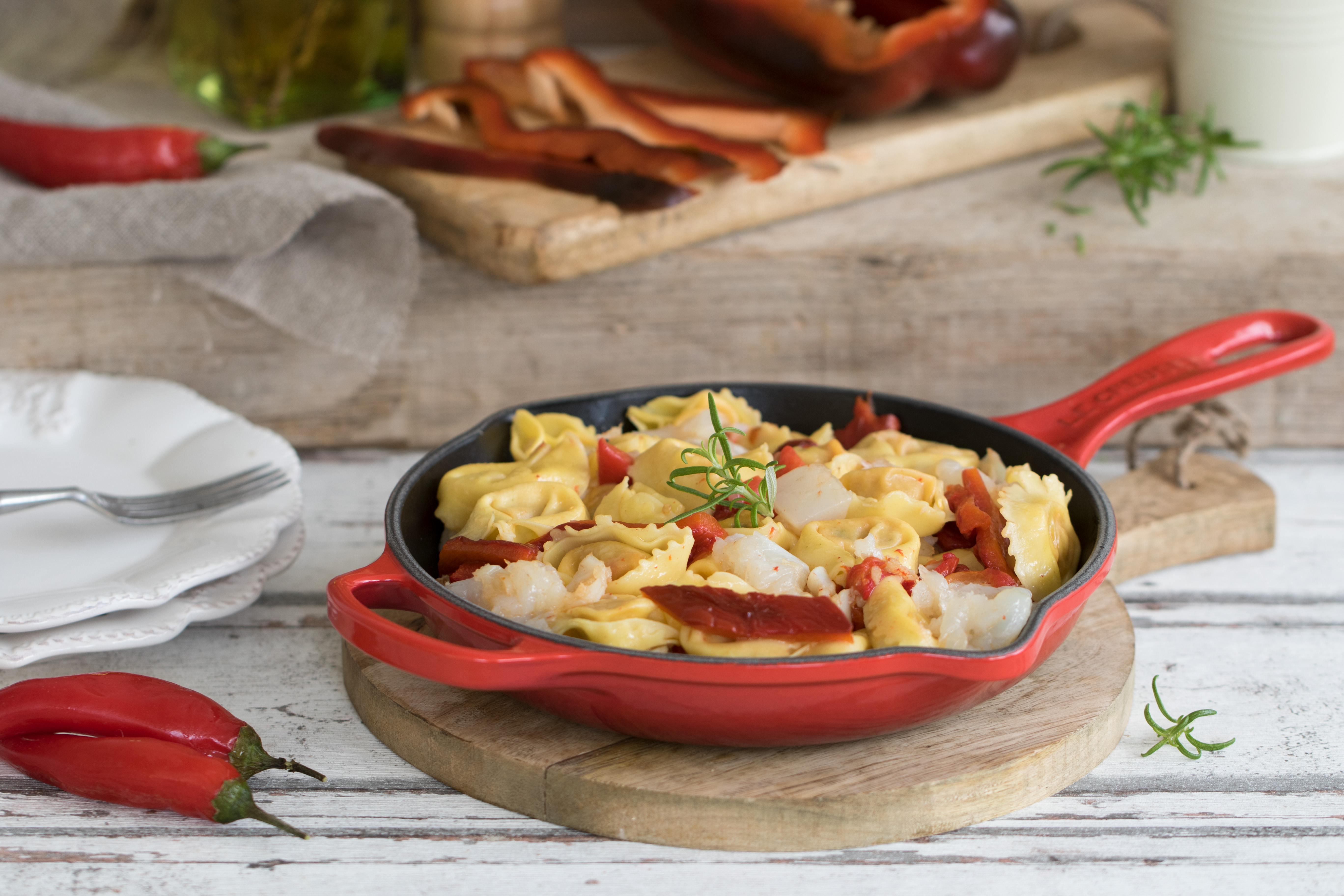 Salteado de bacalao y pasta