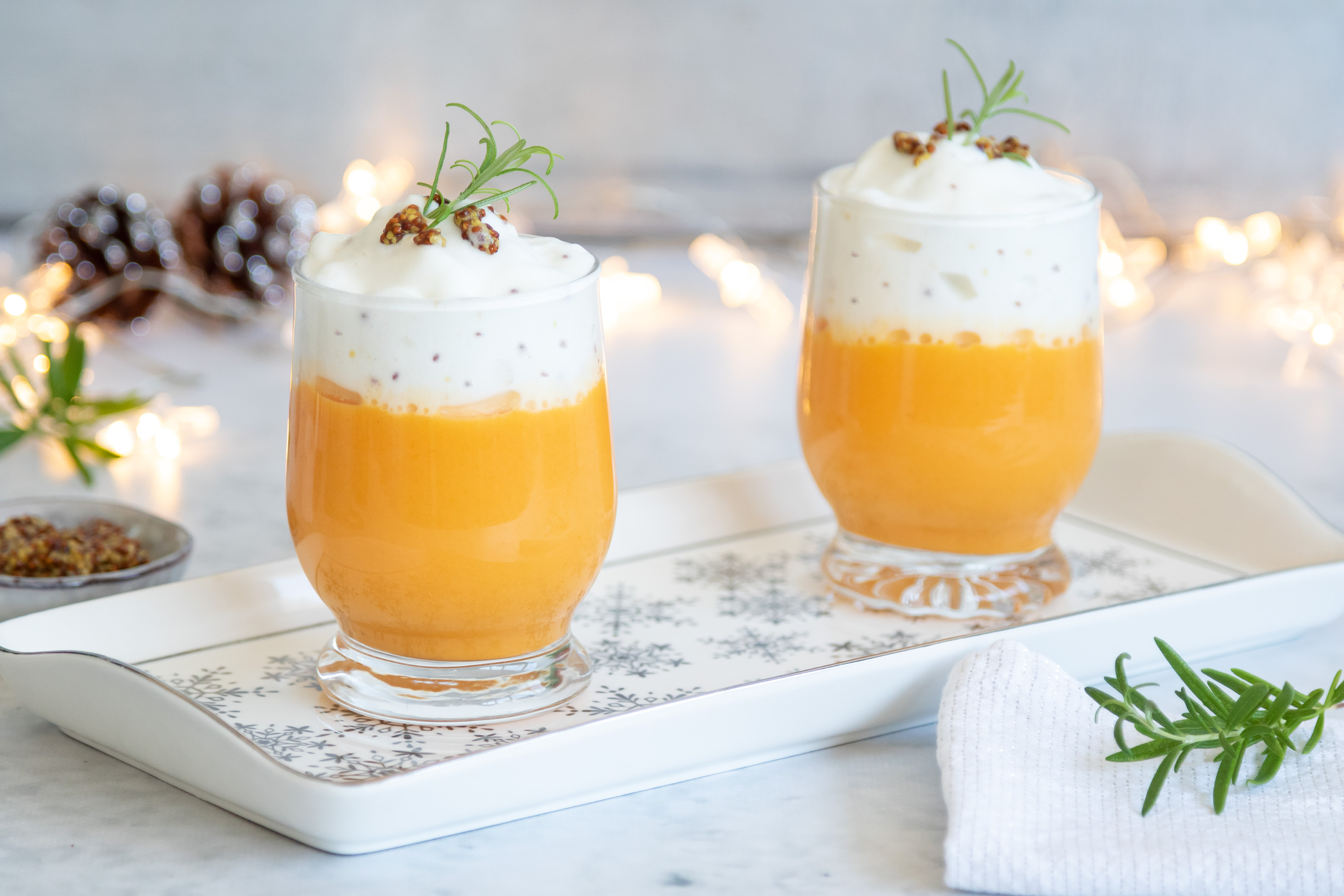 Cappuccino de zanahorias con mostaza antigua