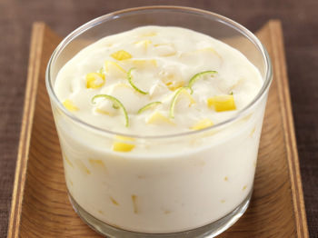 Bavarois de chocolate blanco y mango