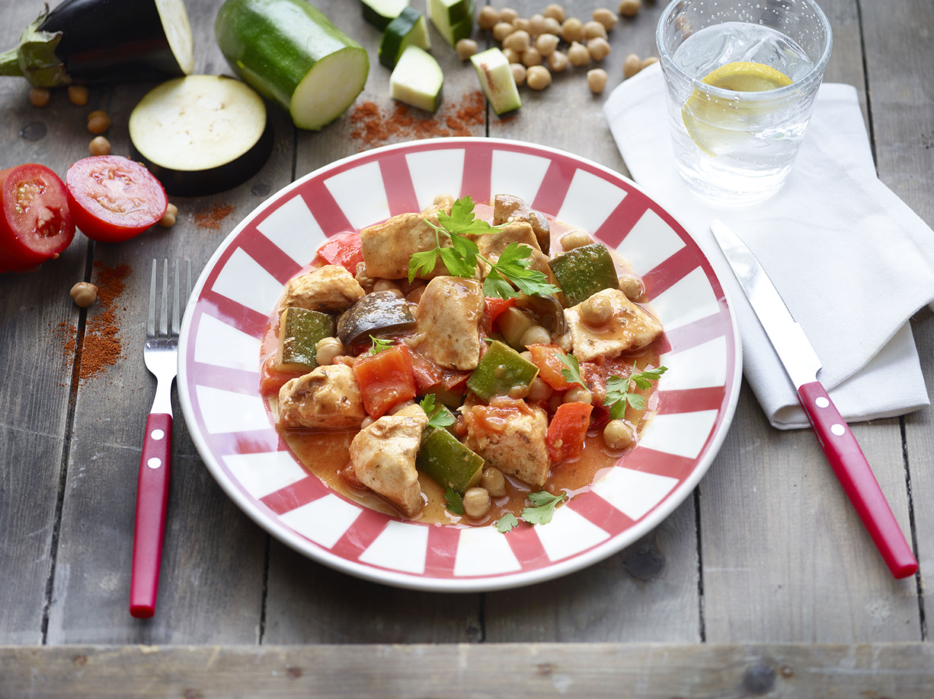 Pollo asado estilo mejicano con garbanzos