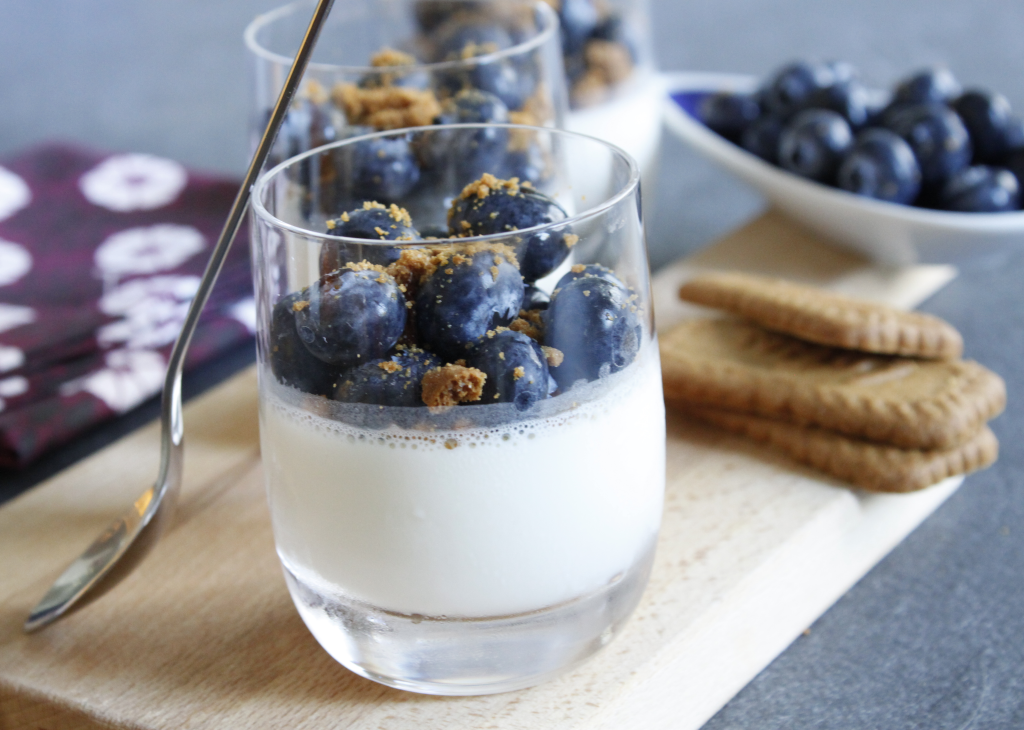 White chocolate panna cotta with blueberries