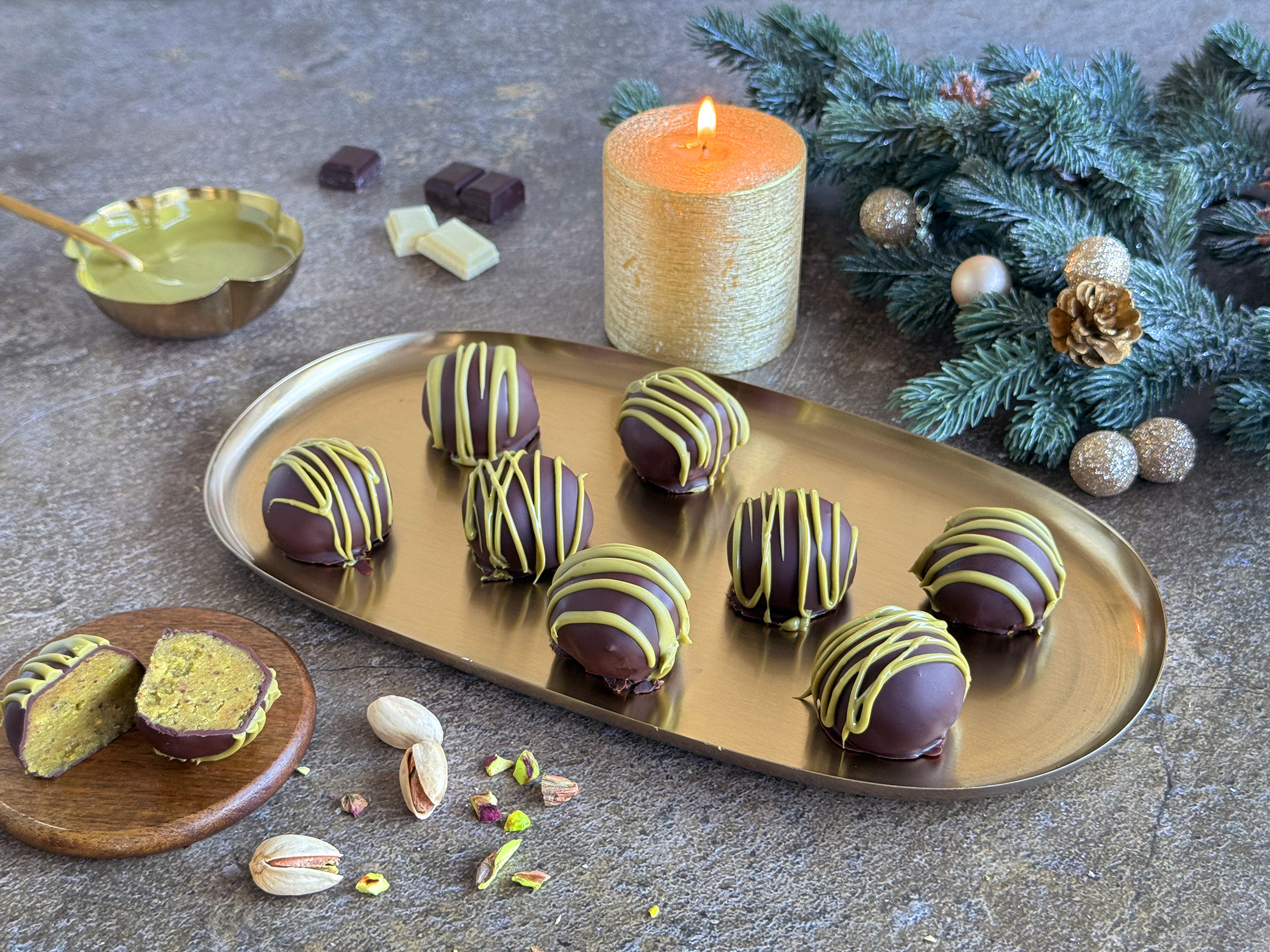 Trufas de chocolate y pistacho