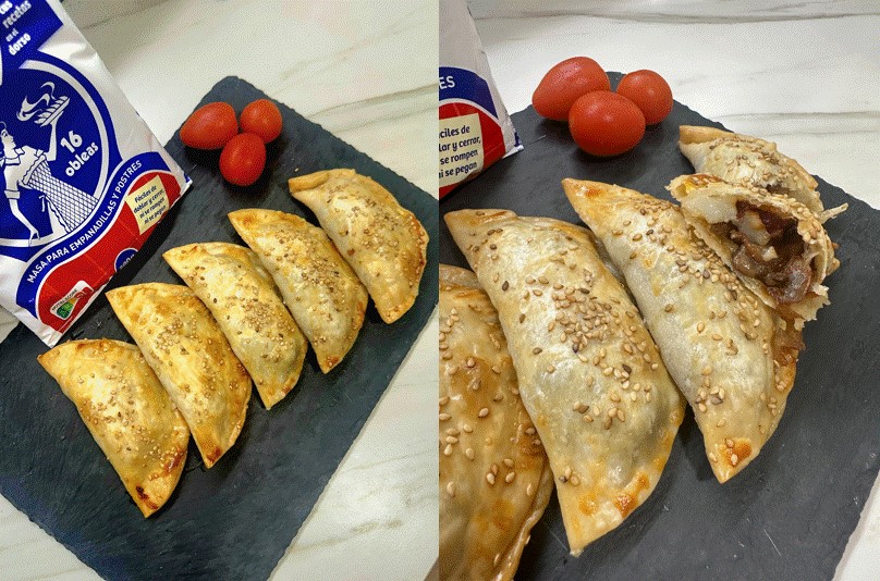 Empanadillas de cebolla caramelizada al Pedro Ximenez con champiñones y queso de cabra de Teresa Soler Mañe de Barcelona (Barcelona)