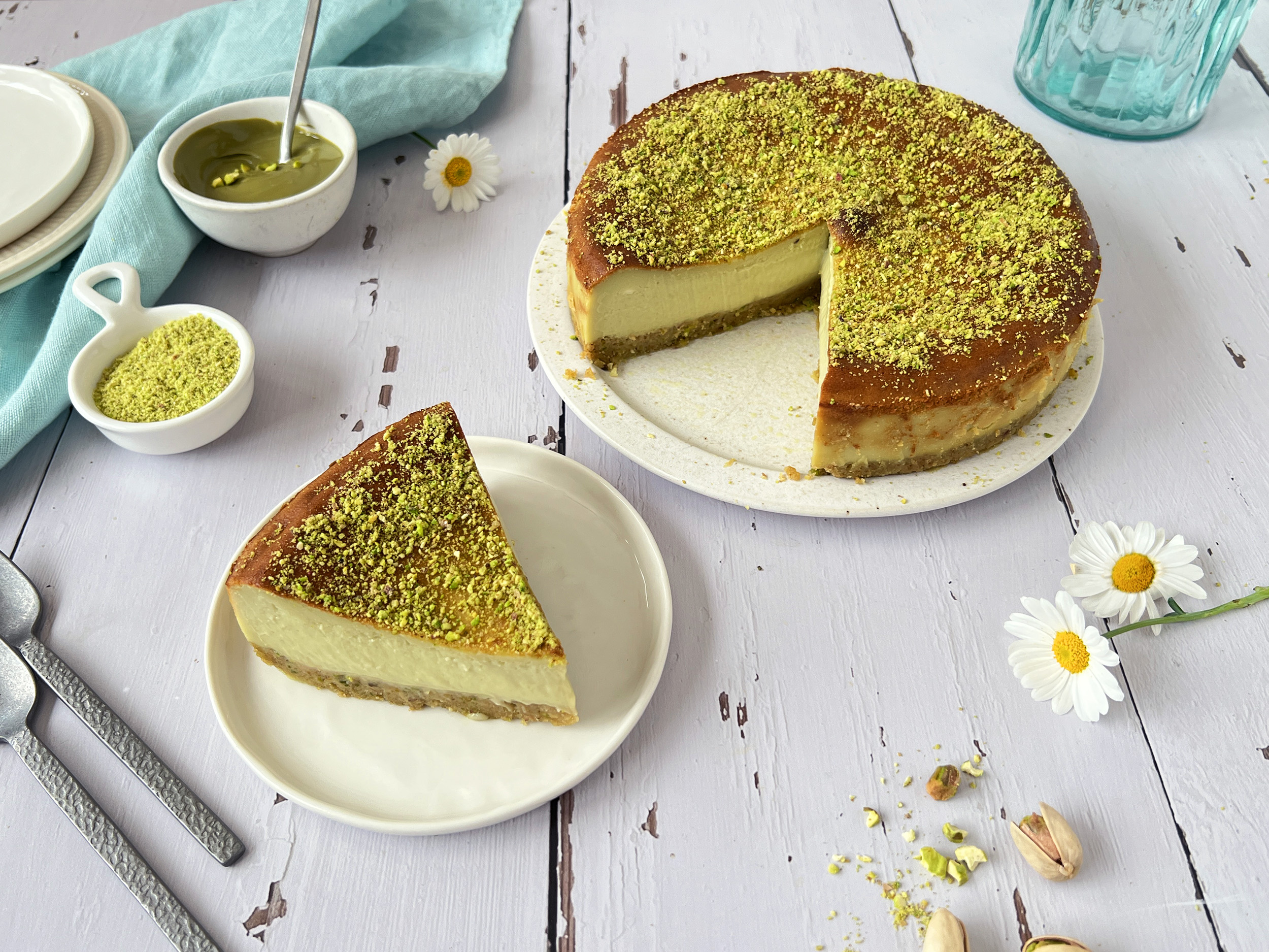 Tarta de queso y pistacho en freidora de aire