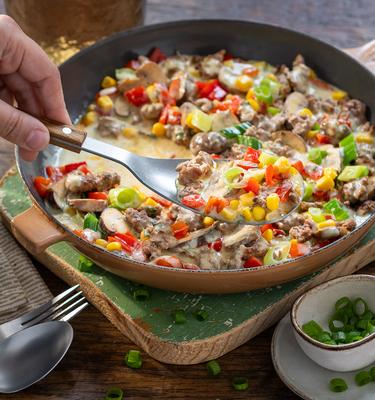 Cremige Hackfleischpfanne mit Gemüse