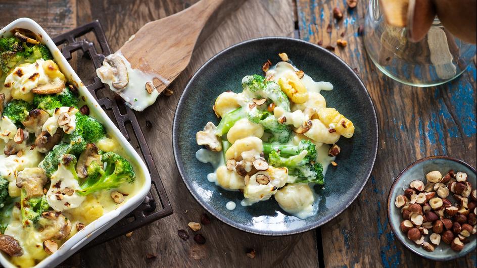 Gnocchi-Gratin mit Pilzen und Broccoli