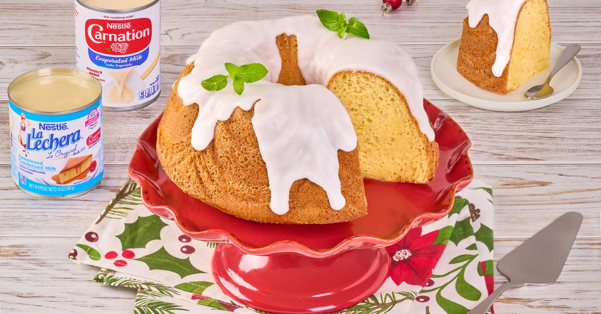 Cotija Cheese Cake by LA LECHERA®, made with sweetened condensed milk and Cotija cheese, garnished with mint.