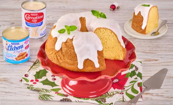 Cotija Cheese Cake by LA LECHERA®, made with sweetened condensed milk and Cotija cheese, garnished with mint.