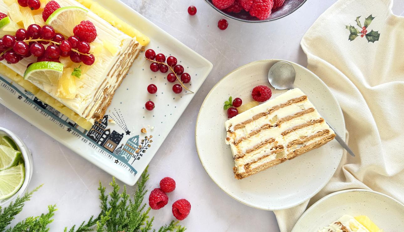 Tarta de galletas con leche condensada y piña