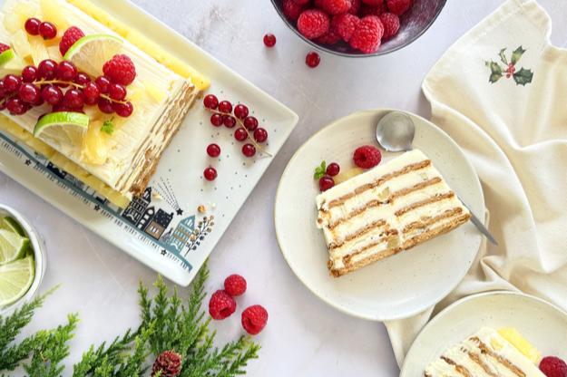 Tarta de galletas con leche condensada y piña