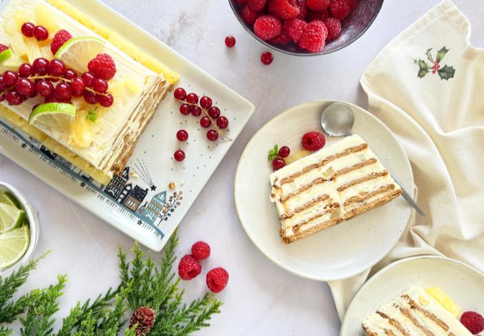 Tarta de galletas con leche condensada y piña