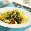 Rucola-Romanasalat mit gebratenen Orangengarnelen