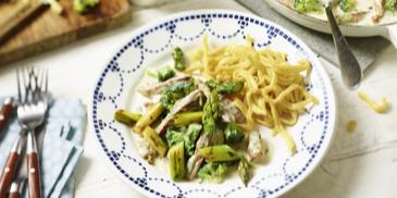 Kalbsgeschnetzeltes mit Spargel und Brokkoli