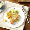 Gebratenes Lachs-Filet mit Senf-Dip