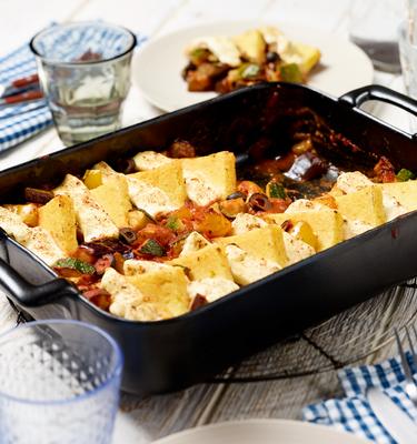 Ratatouille-Polenta-Auflauf mit Feta