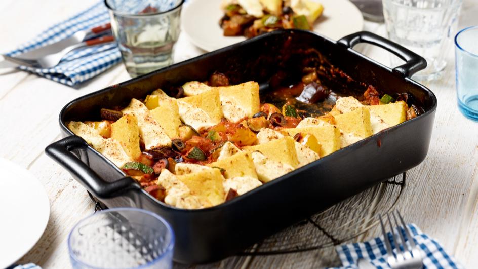 Ratatouille-Polenta-Auflauf mit Feta