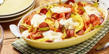 Überbackene Spaghetti mit Chorizo