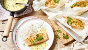 Lachs in Backpapier mit Grüner Tee Sauce