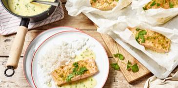Lachs in Backpapier mit Grüner Tee Sauce