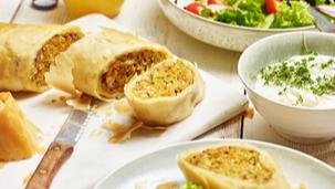 Gemüsestrudel mit Ziegenfrischkäse-Dip