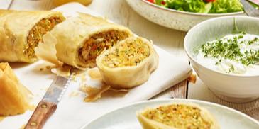 Gemüsestrudel mit Ziegenfrischkäse-Dip