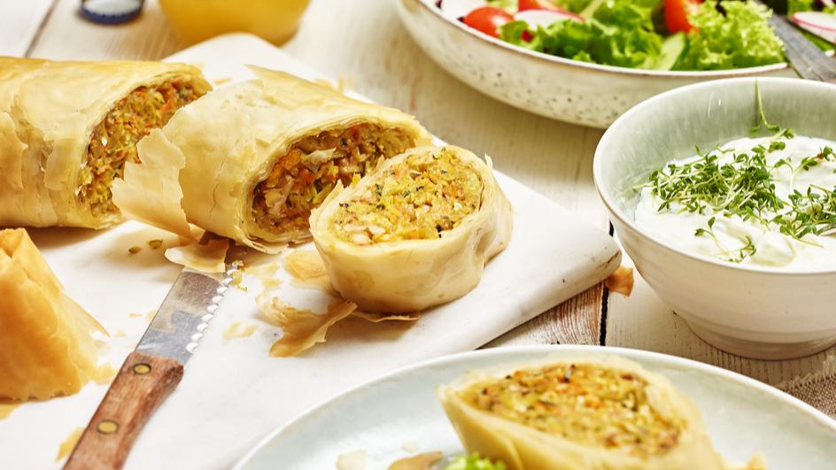 Gemüsestrudel mit Ziegenfrischkäse-Dip