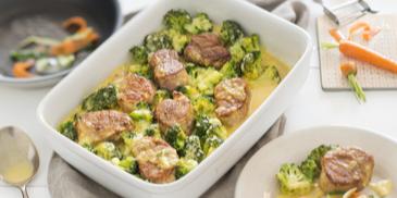 Brokkoli mit Schweinefilet und Sauce Hollandaise