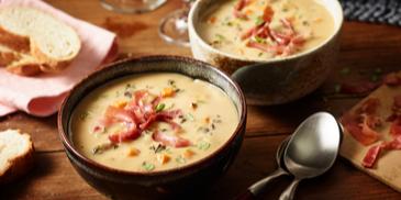 Waldpilz-Cremesuppe mit Süßkartoffel und Parmaschinken