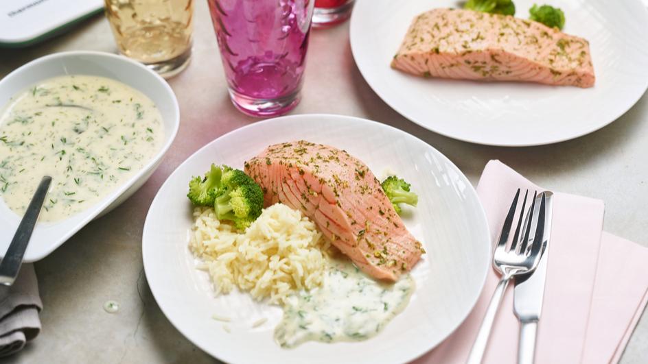 Lachs mit Brokkoli, Reis und Dill-Sauce aus dem Thermomix