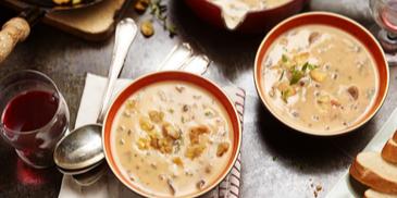 Waldpilz Cremesuppe mit gerösteten Maronen