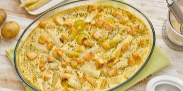 Knuspriges Lachs-Spargel-Gratin
