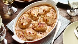 Gratinierte Schweinemedaillons mit Birnen-Pfeffer-Sauce