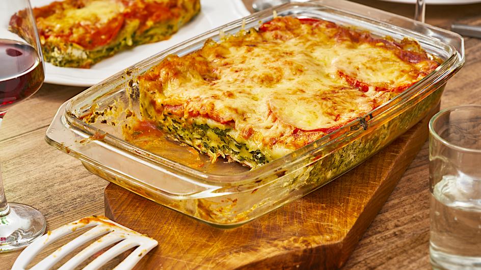 Lasagne mit Spinat, Frischkäse & Tomate