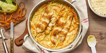 Geflügelspieße in Gemüse-Sauce