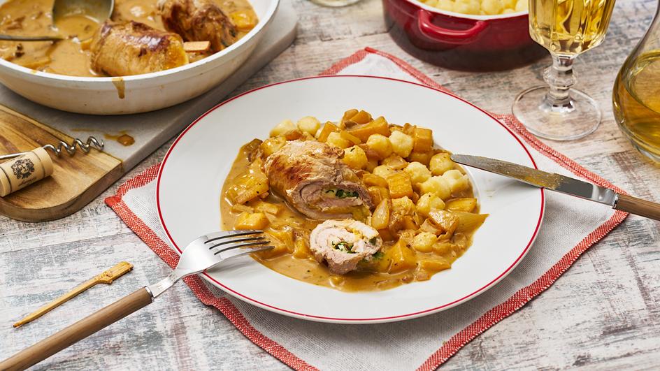 Schnitzelröllchen mit Mango und Mozzarella