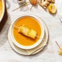 Kürbis-Süßkartoffelsuppe mit Mango-Tempura