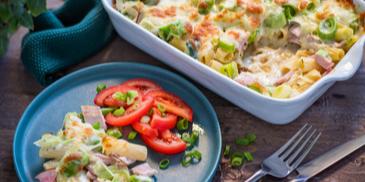 Nudel-Schinken-Gratin mit Lauch