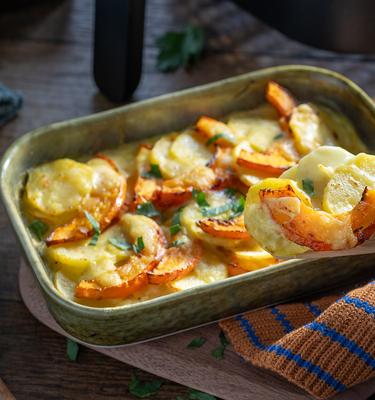 Kürbis-Kartoffel Gratin im Airfryer
