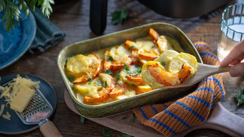 Kürbis-Kartoffel Gratin im Airfryer