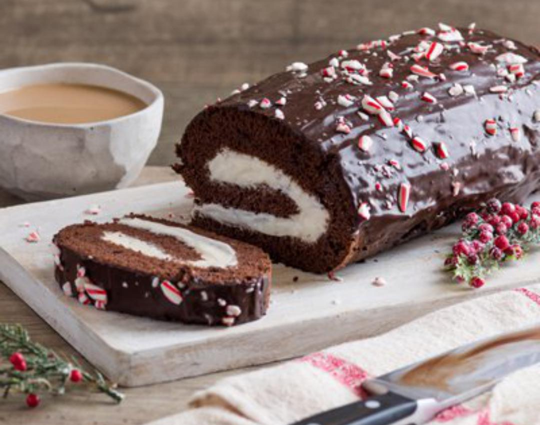 Easy Peppermint Mocha Roll Cake