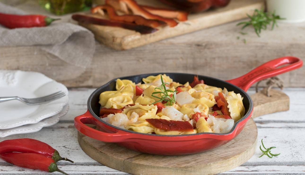 Salteado de bacalao y pasta
