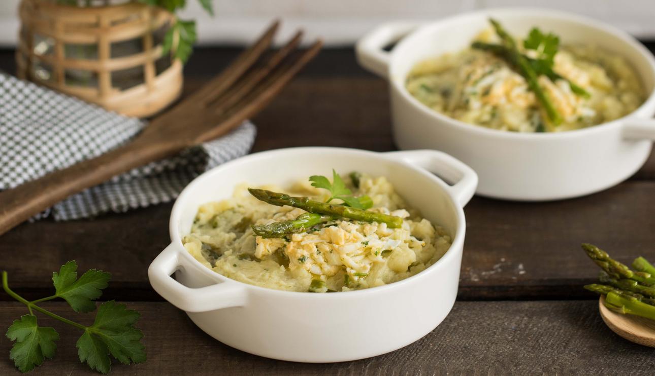 Puré de patatas con espárragos verdes