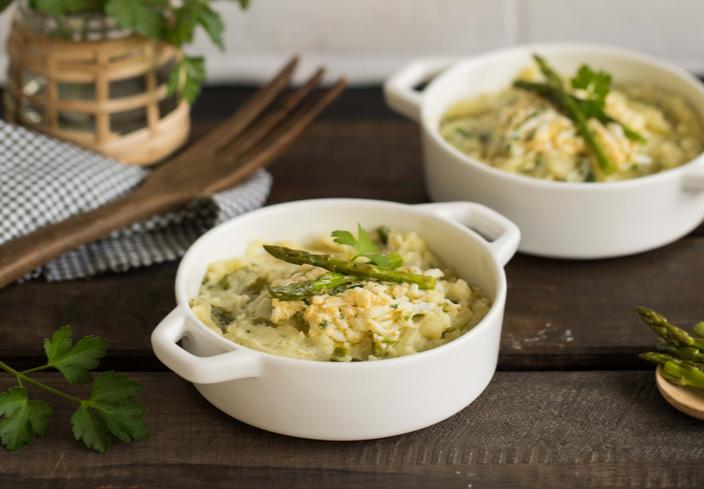 Puré de patatas con espárragos verdes