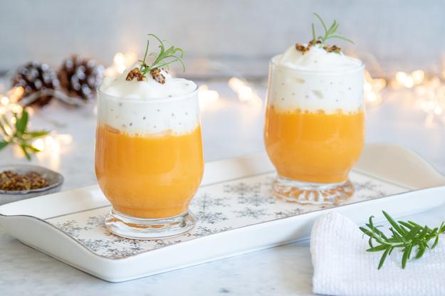 Cappuccino de zanahorias con mostaza antigua