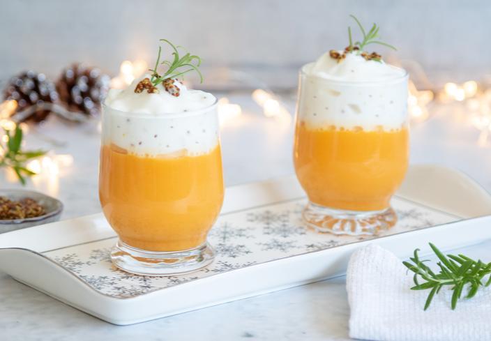 Cappuccino de zanahorias con mostaza antigua