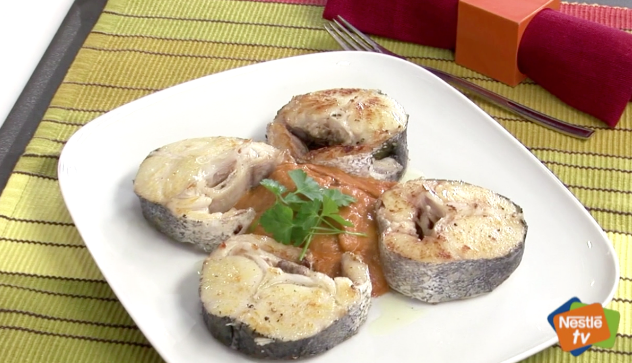 Pescado a la plancha con salsa de verduras