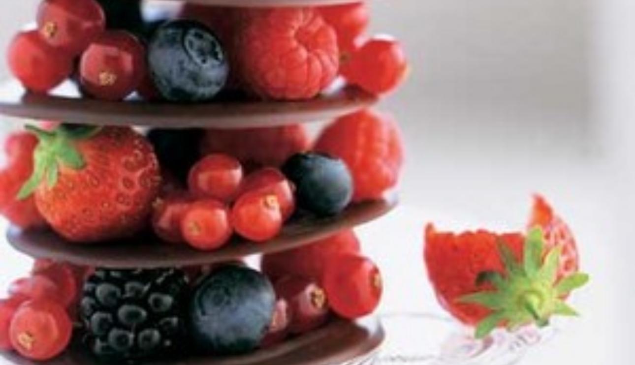 Láminas de chocolate con frutos rojos