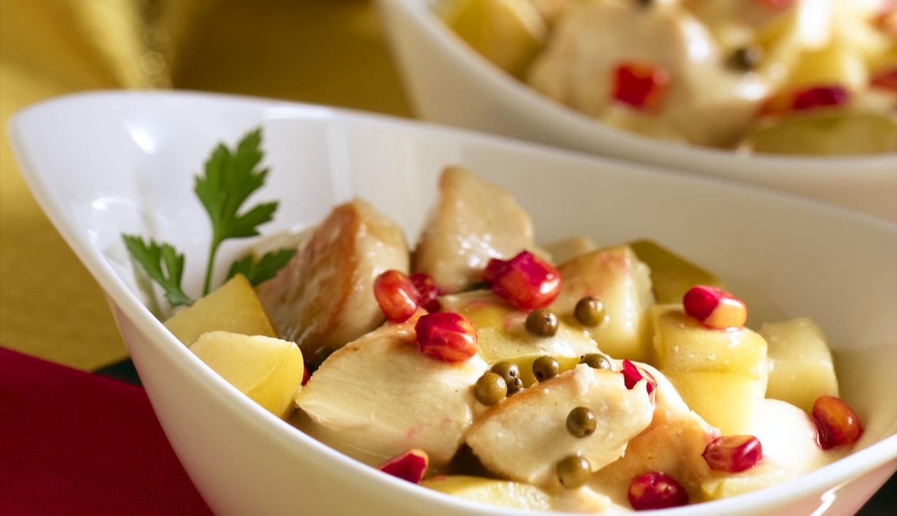 Pavo a la pimienta verde y manzanas