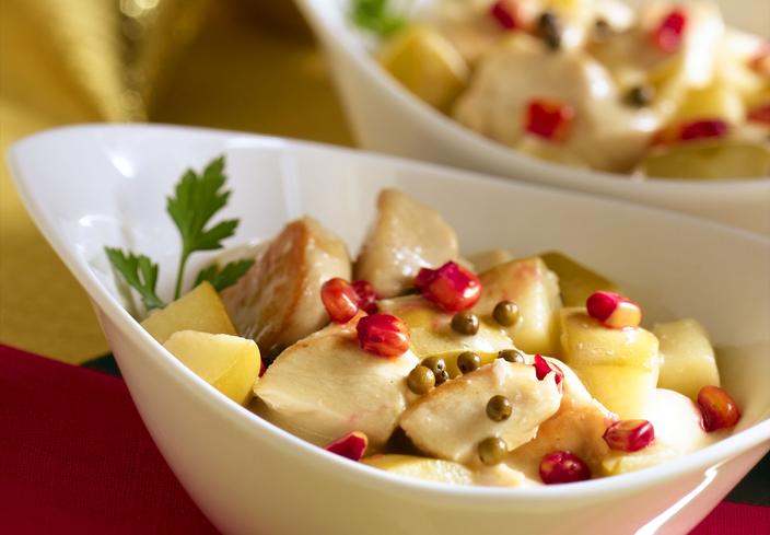 Pavo a la pimienta verde y manzanas