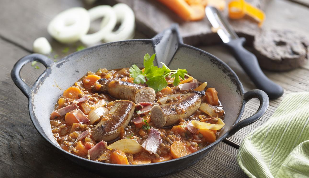 Lentejas rápidas con salchichas